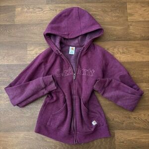 Y2K Carhartt Women's Embroidered Spell Out Logo Purple Zip Up Hooded Sweatshirt